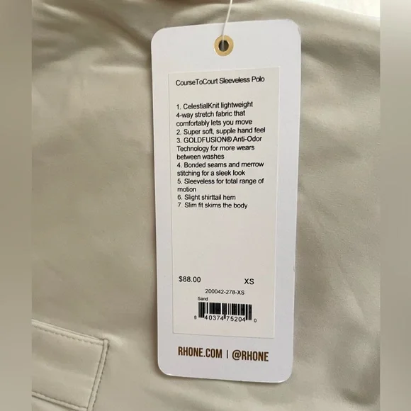 NWT Rhone Course to Court Sleeveless Polo in Sand XS UPF 50+ - Picture 7 of 11